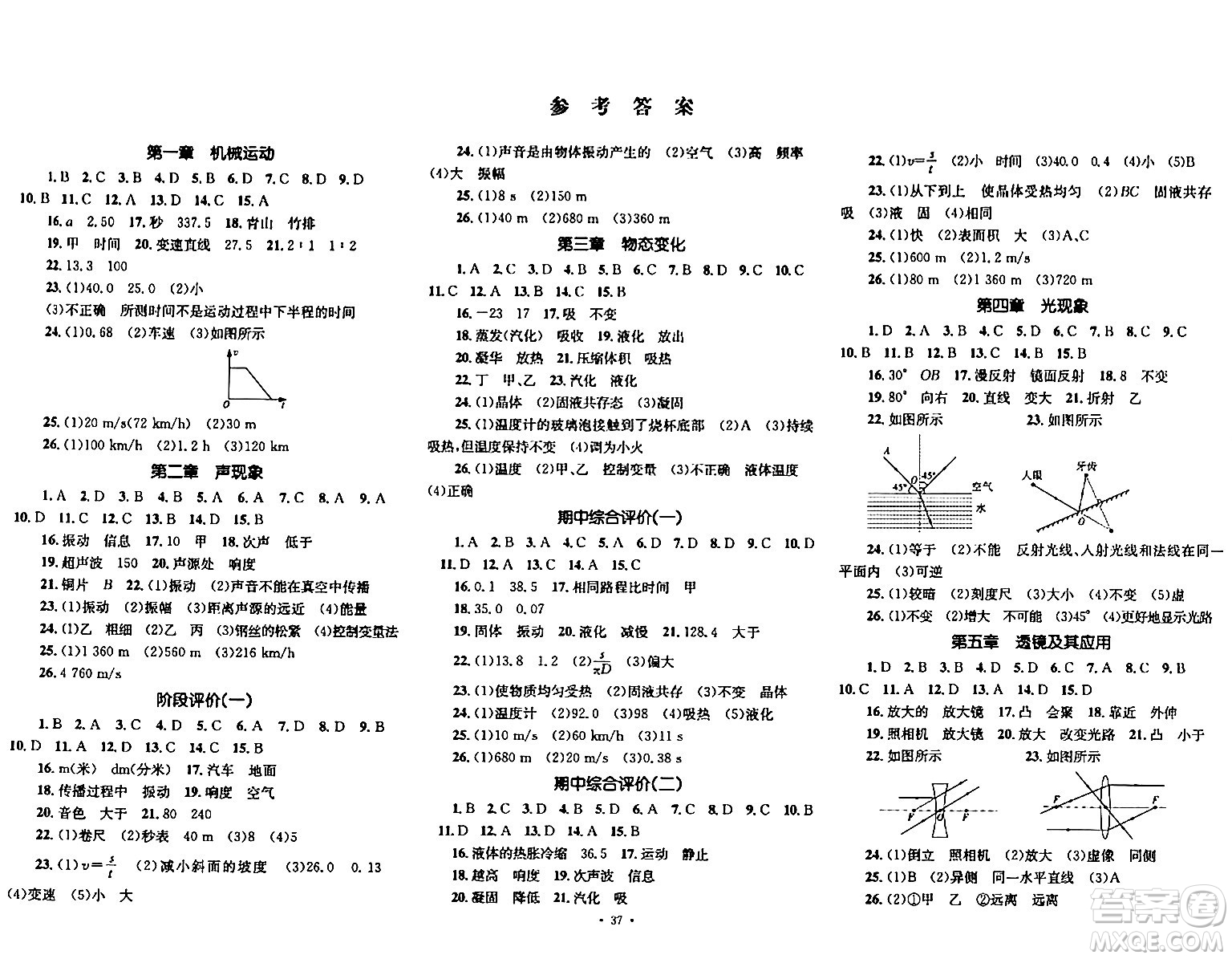 湖南教育出版社2023年秋學(xué)科素養(yǎng)與能力提升八年級物理上冊人教版答案