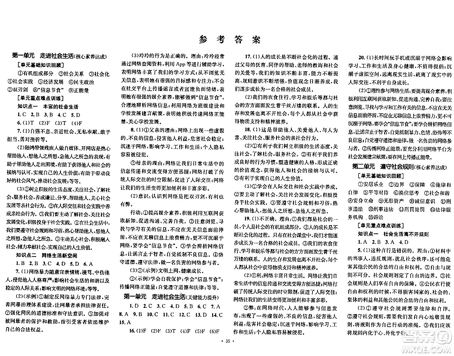 湖南教育出版社2023年秋學(xué)科素養(yǎng)與能力提升八年級道德與法治上冊人教版答案