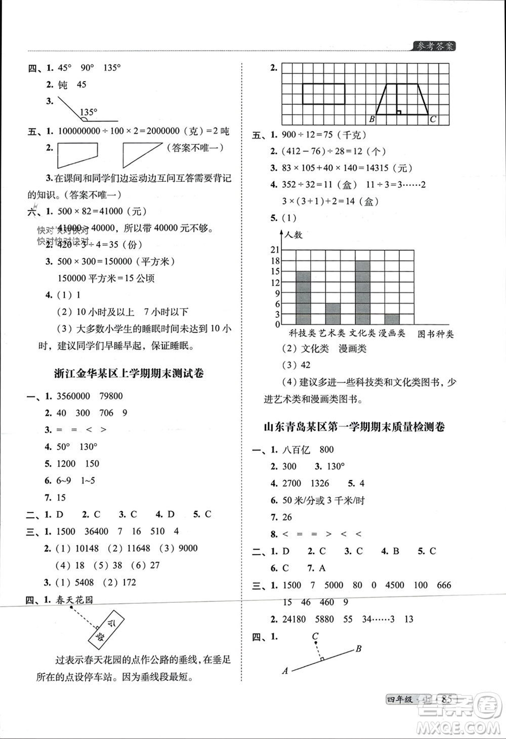 長春出版社2023年秋68所助學(xué)叢書小學(xué)名校期末考試真題真卷精編四年級數(shù)學(xué)上冊人教版參考答案