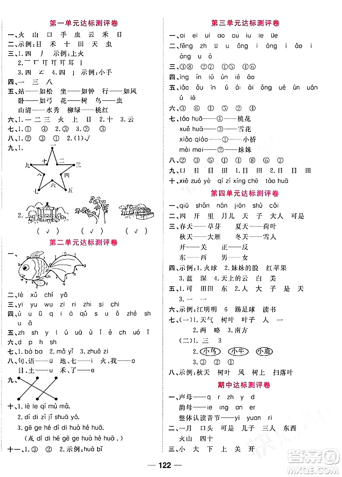 西安出版社2023年秋奪冠新課堂隨堂練測(cè)一年級(jí)語(yǔ)文上冊(cè)人教版答案