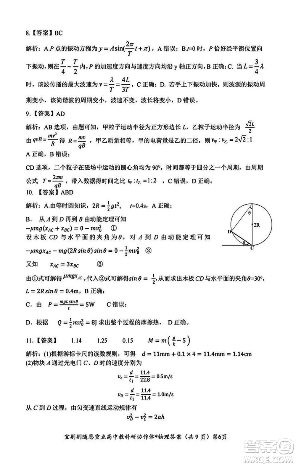 湖北省宜荊荊隨恩2023-2024學(xué)年高三上學(xué)期12月聯(lián)考物理試卷參考答案