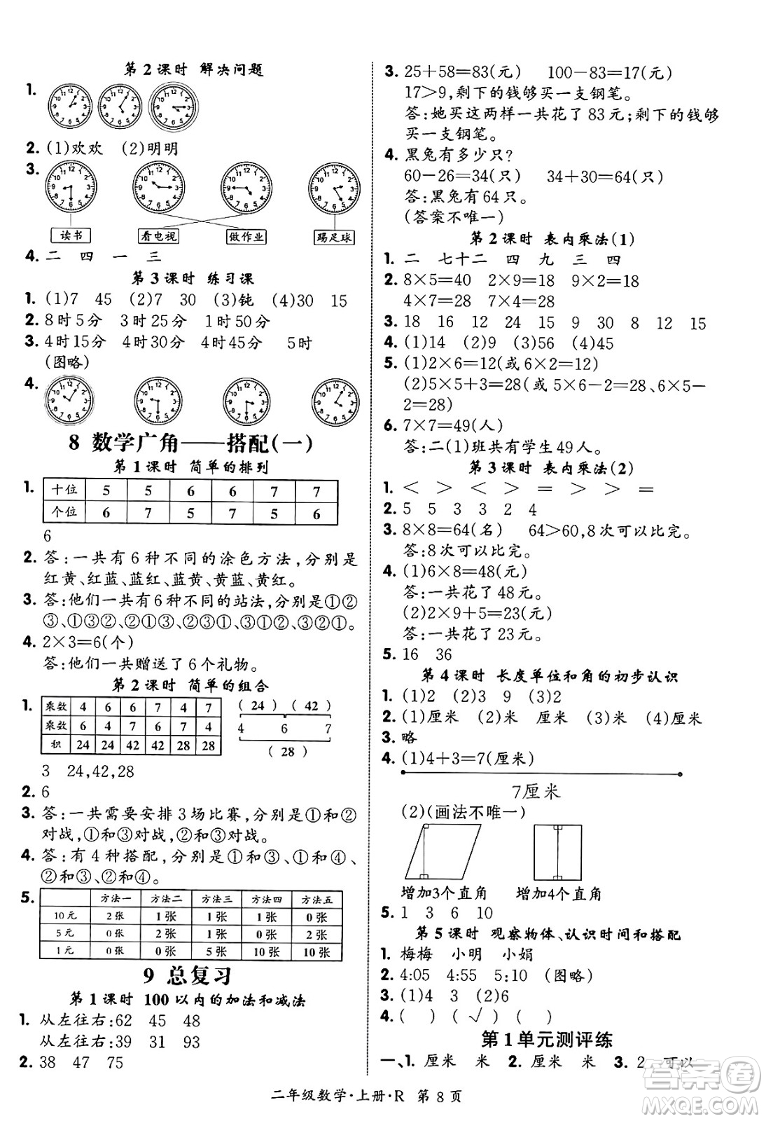 吉林教育出版社2023年秋啟航新課堂二年級(jí)數(shù)學(xué)上冊(cè)人教版答案