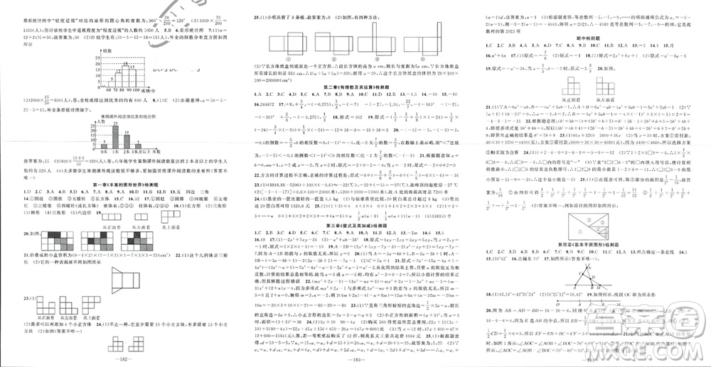 新疆青少年出版社2023年秋原創(chuàng)新課堂七年級數(shù)學(xué)上冊北師大版貴州專版參考答案