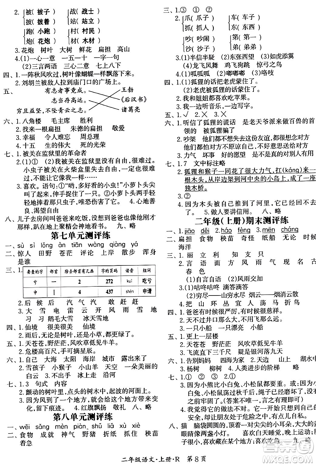 吉林教育出版社2023年秋啟航新課堂二年級(jí)語文上冊(cè)人教版答案