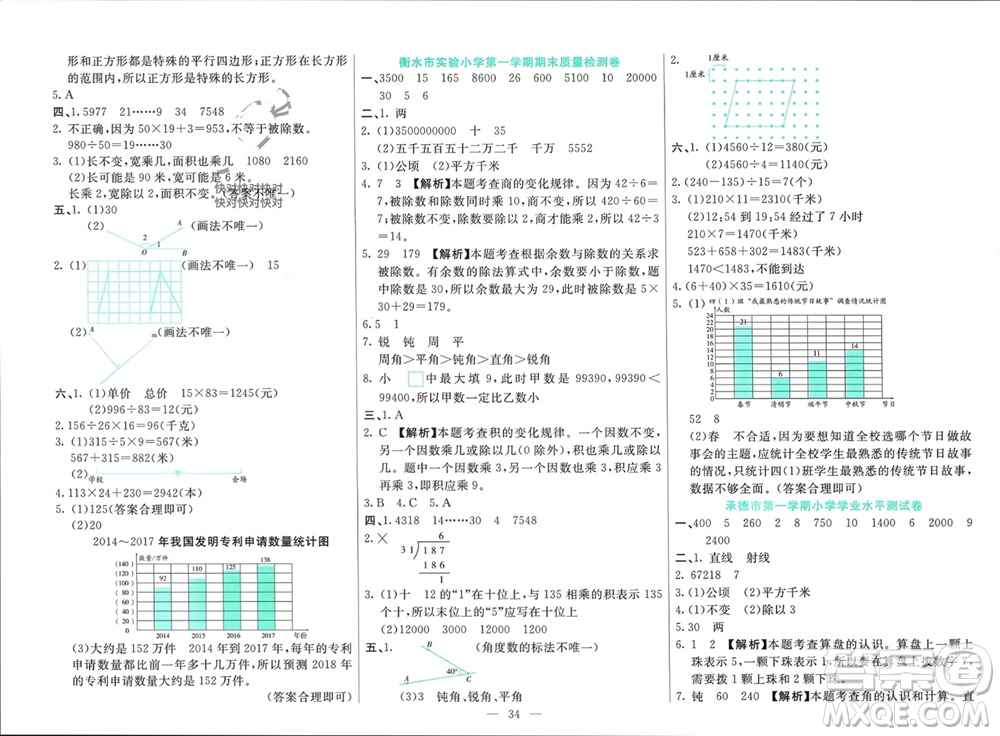 新疆文化出版社2023年秋龍門期末卷四年級(jí)數(shù)學(xué)上冊(cè)通用版參考答案
