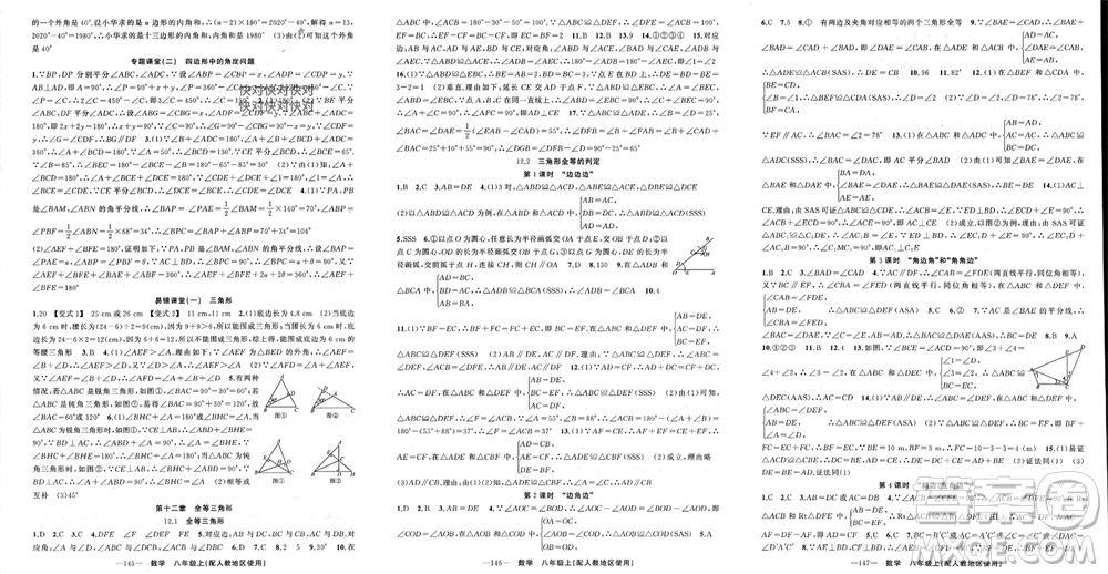 新疆青少年出版社2023年秋原創(chuàng)新課堂八年級(jí)數(shù)學(xué)上冊(cè)人教版參考答案