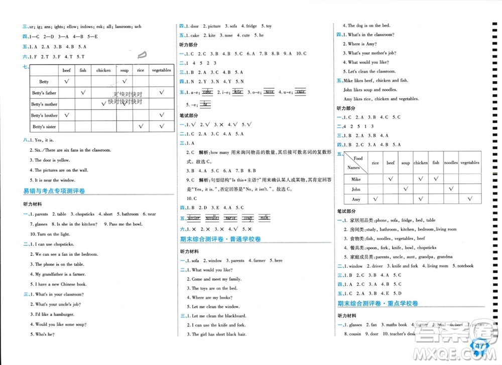開明出版社2023年秋期末100分沖刺卷四年級(jí)英語(yǔ)上冊(cè)人教版參考答案