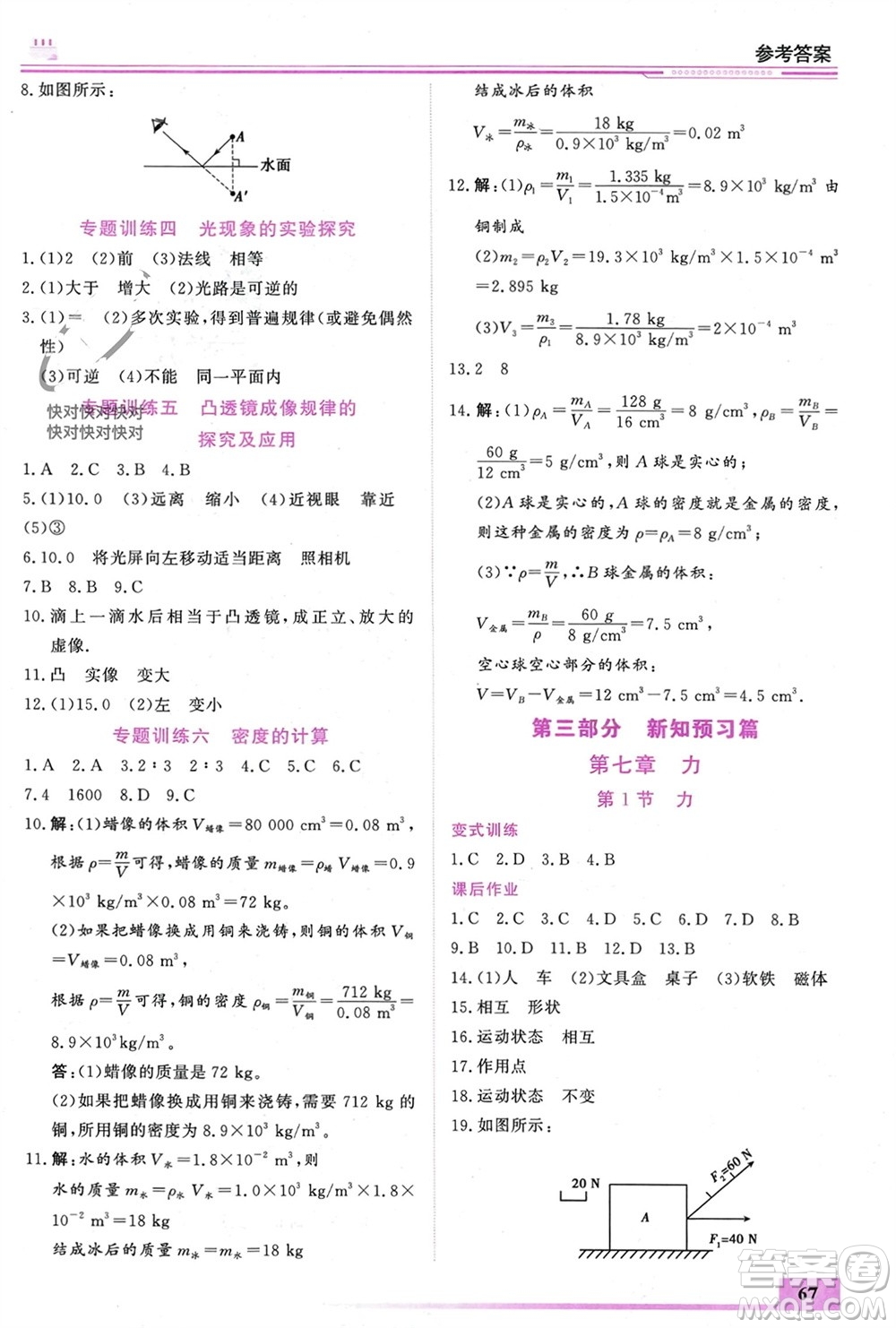 內(nèi)蒙古大學(xué)出版社2024文軒假期生活指導(dǎo)寒假作業(yè)八年級(jí)物理課標(biāo)版參考答案