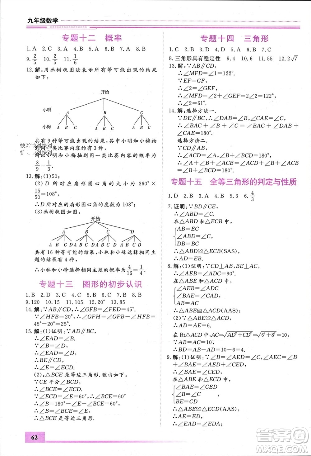 內(nèi)蒙古大學(xué)出版社2024文軒假期生活指導(dǎo)寒假作業(yè)九年級(jí)數(shù)學(xué)課標(biāo)版參考答案