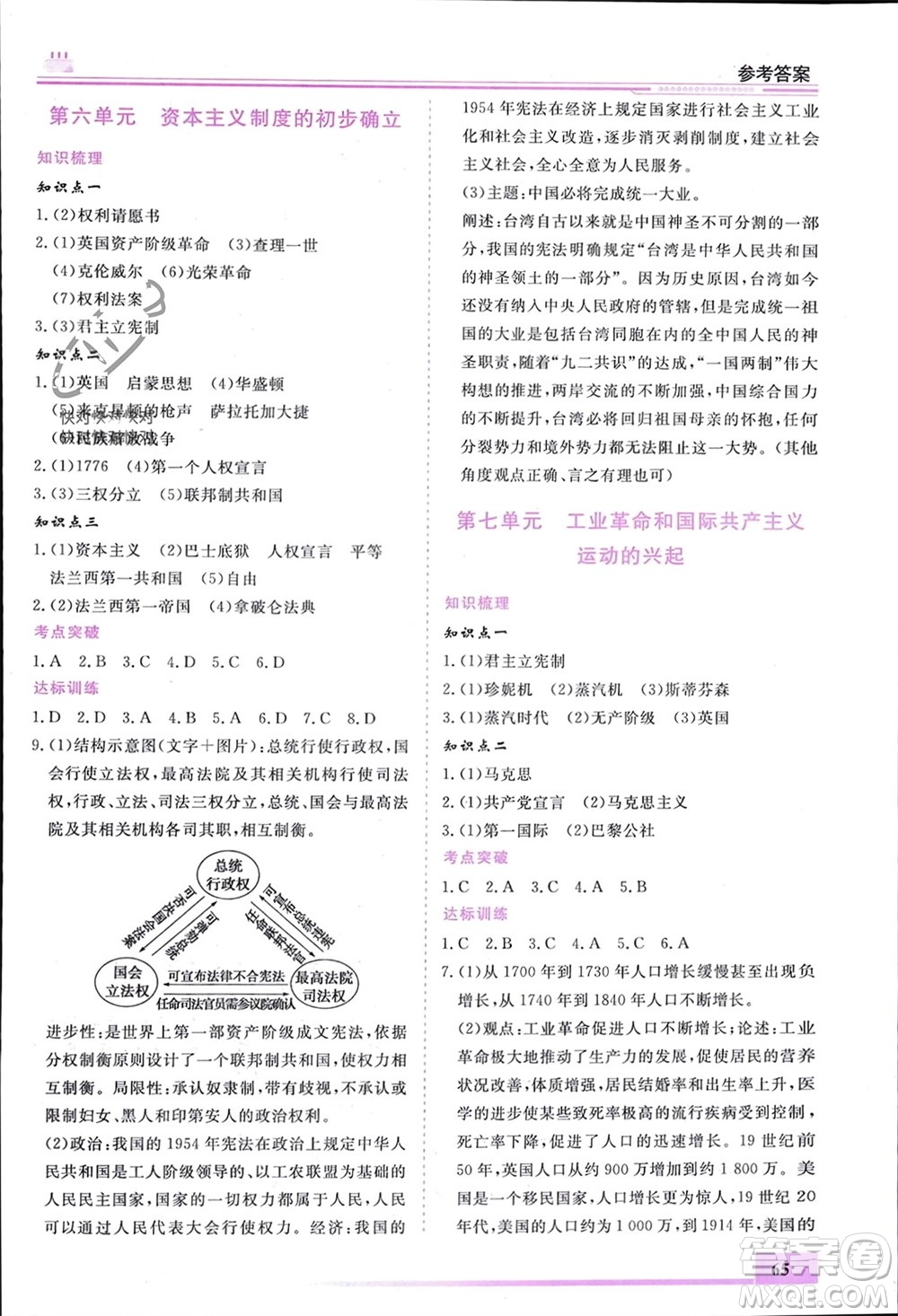 內(nèi)蒙古大學(xué)出版社2024文軒假期生活指導(dǎo)寒假作業(yè)九年級(jí)歷史課標(biāo)版參考答案
