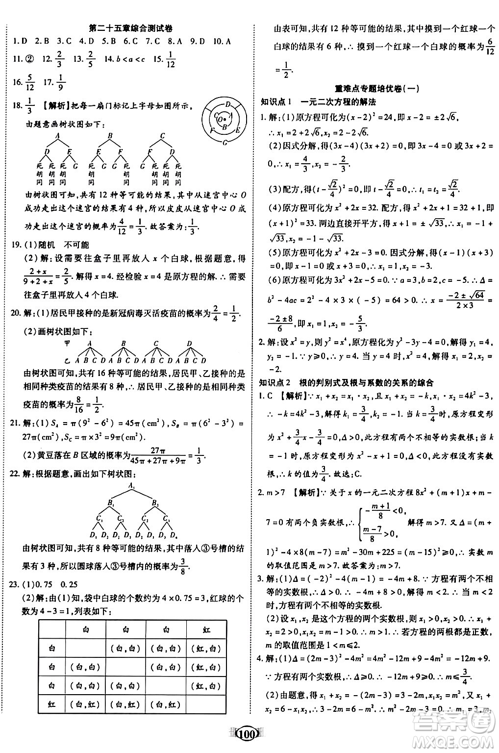天津科學(xué)技術(shù)出版社2023年秋培優(yōu)奪冠金卷九年級(jí)數(shù)學(xué)上冊(cè)人教版答案