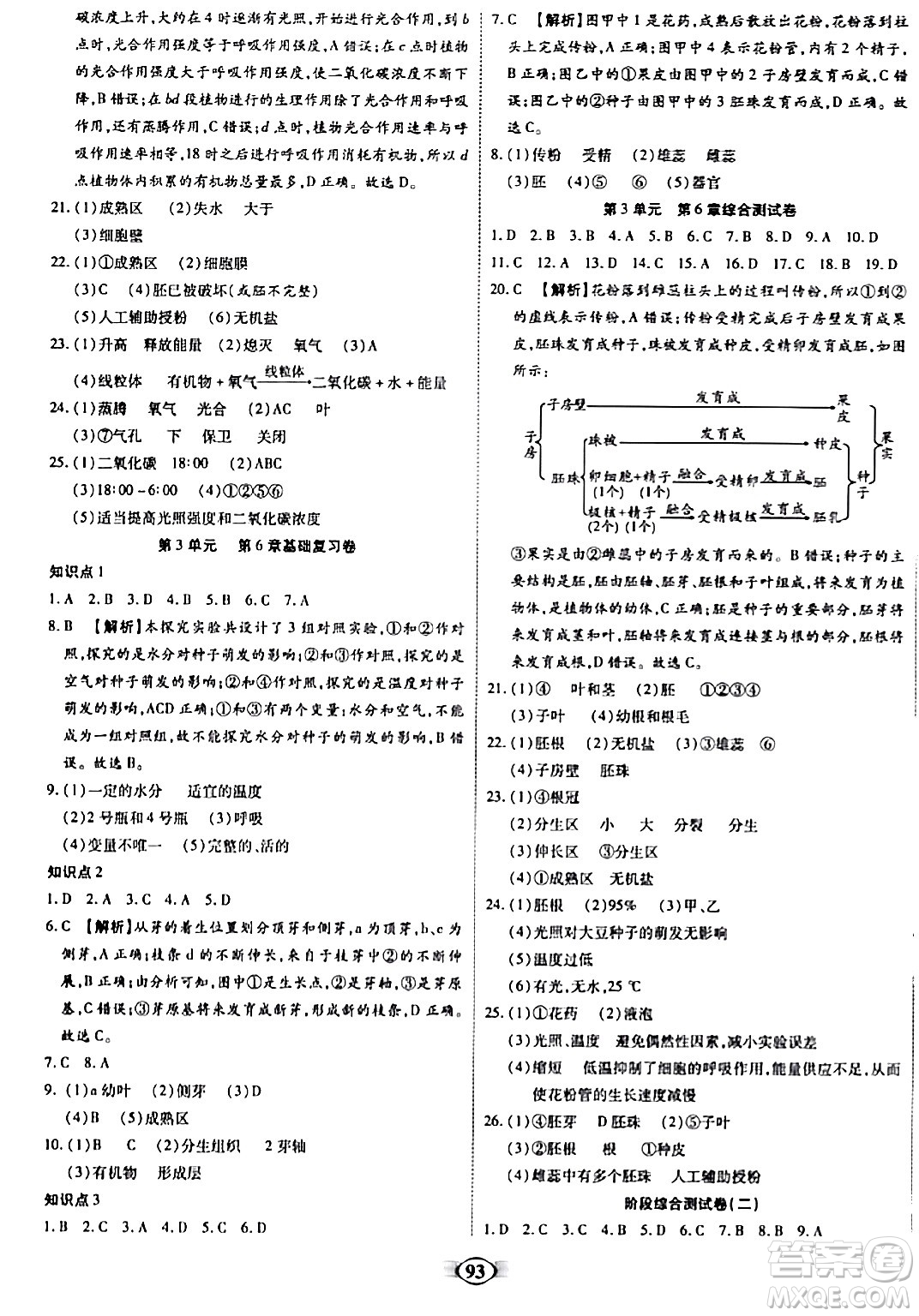 天津科學(xué)技術(shù)出版社2023年秋培優(yōu)奪冠金卷七年級(jí)生物上冊(cè)人教版答案