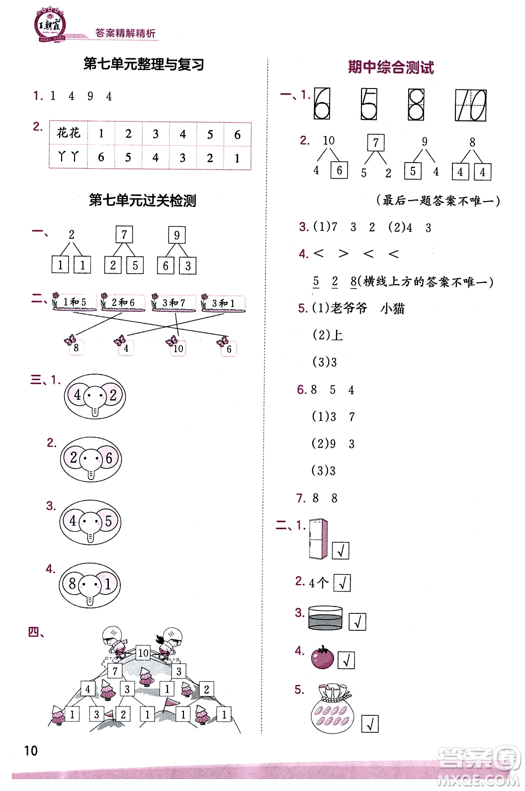 江西人民出版社2023年秋王朝霞創(chuàng)維新課堂一年級數(shù)學(xué)上冊蘇教版答案