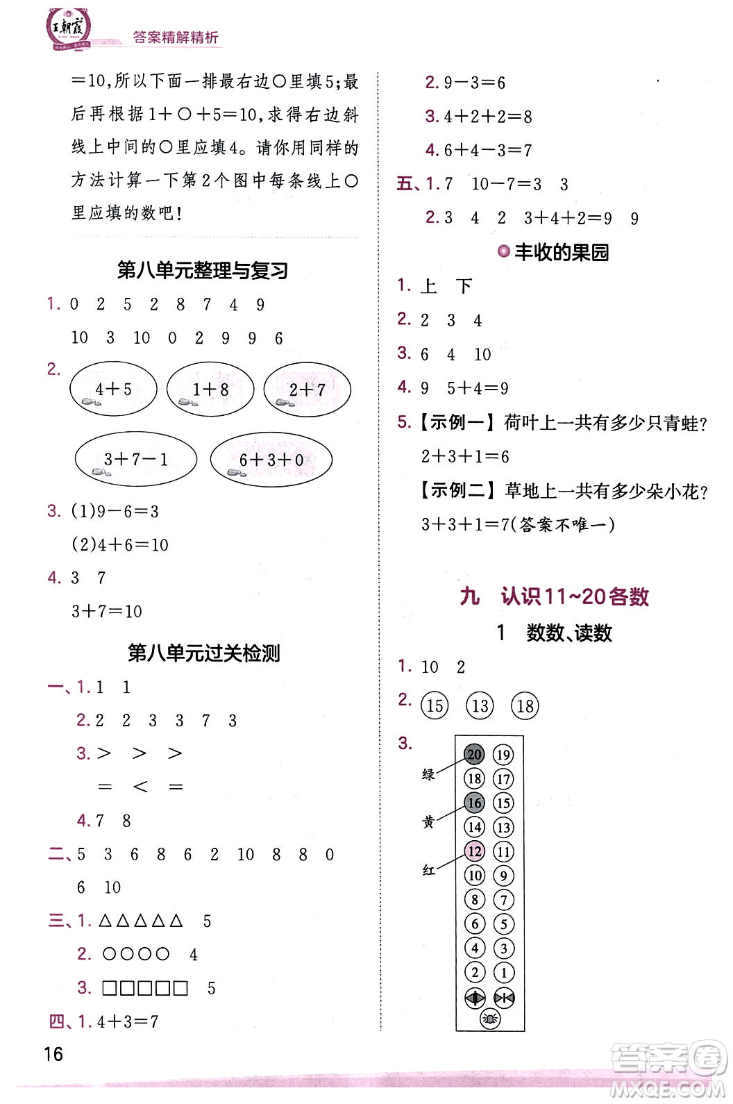 江西人民出版社2023年秋王朝霞創(chuàng)維新課堂一年級數(shù)學(xué)上冊蘇教版答案