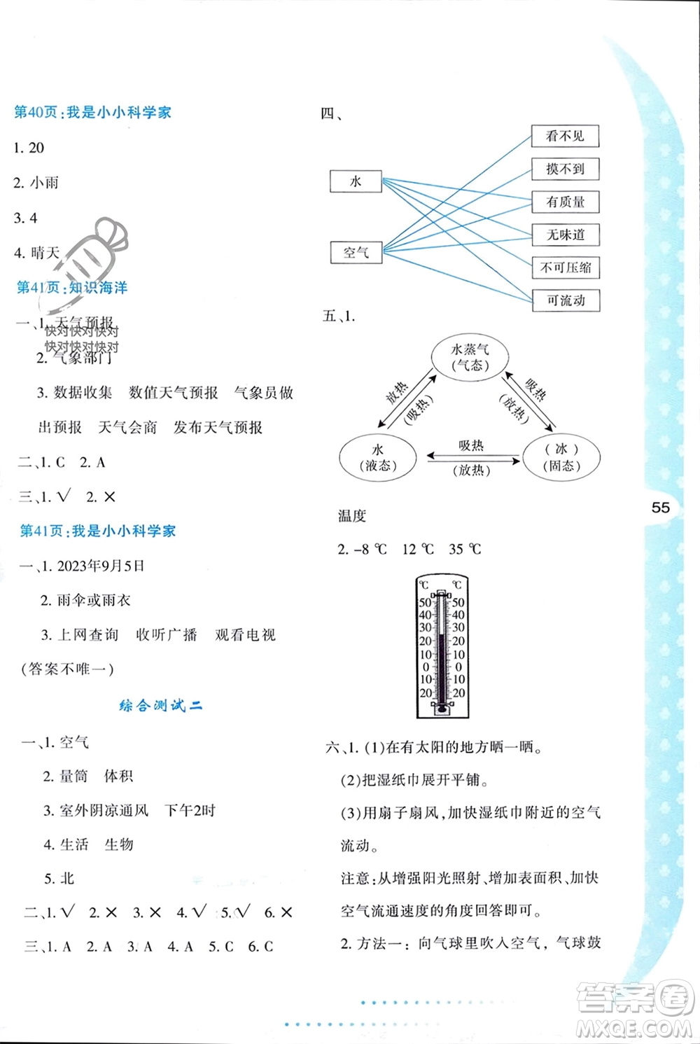 陜西人民教育出版社2024寒假作業(yè)與生活三年級(jí)科學(xué)教科版參考答案