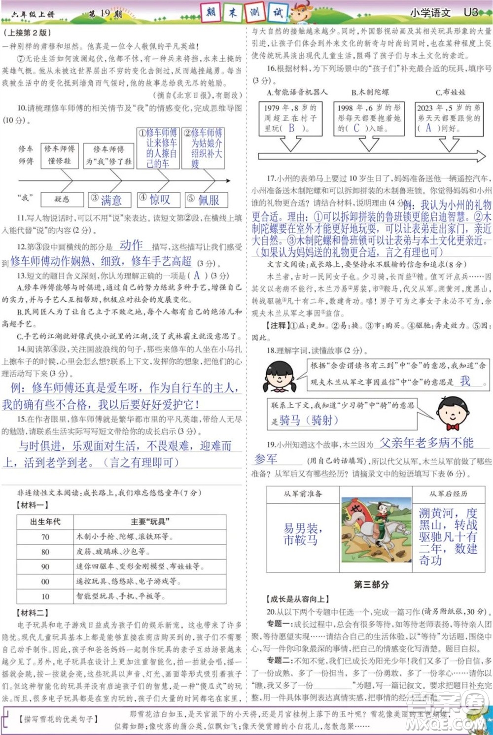 2023年秋少年智力開(kāi)發(fā)報(bào)六年級(jí)語(yǔ)文上冊(cè)人教版第17-20期答案