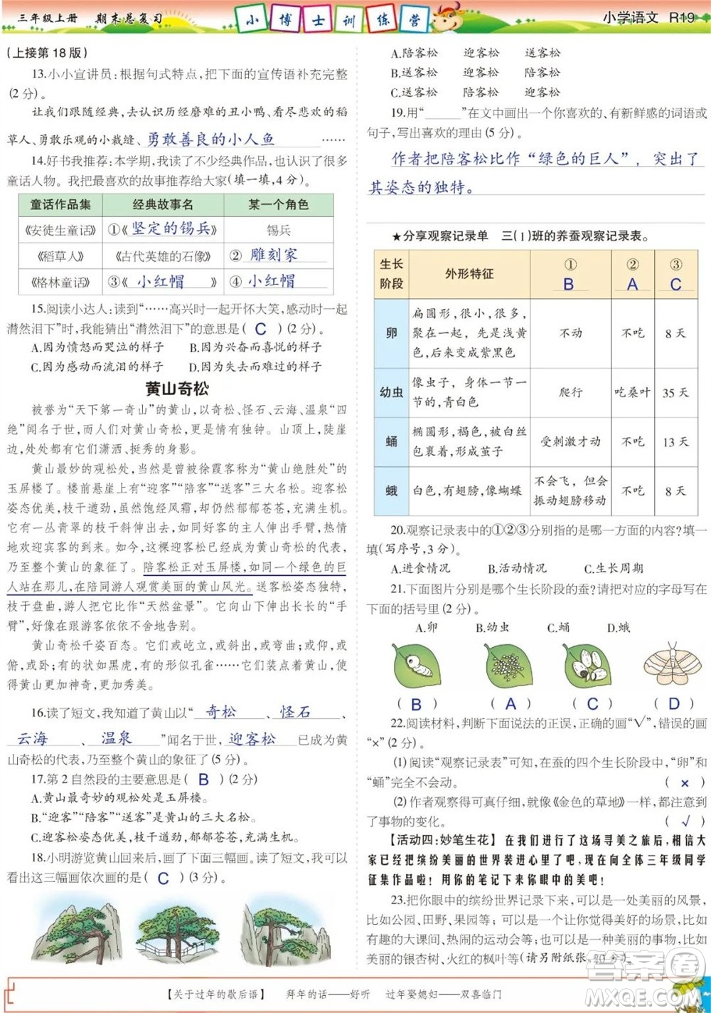 2023年秋少年智力開發(fā)報(bào)三年級(jí)語文上冊(cè)期末總復(fù)習(xí)合刊參考答案