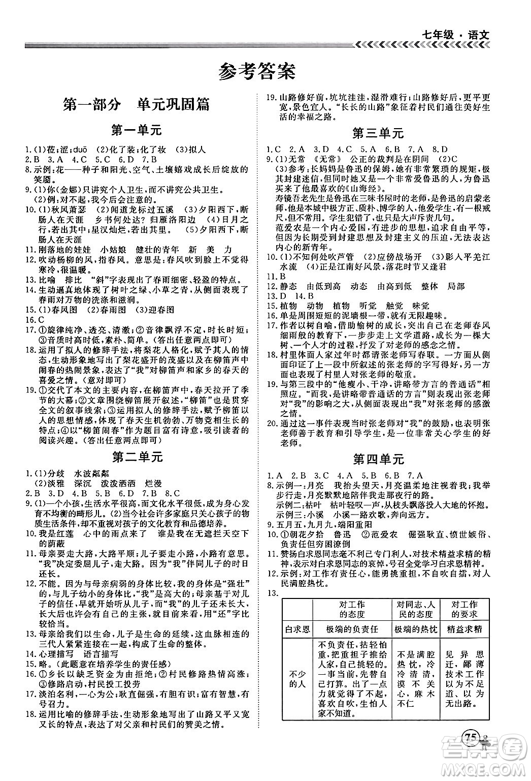黑龍江教育出版社2024假期沖冠學(xué)期系統(tǒng)復(fù)習(xí)預(yù)習(xí)銜接七年級(jí)語文通用版答案