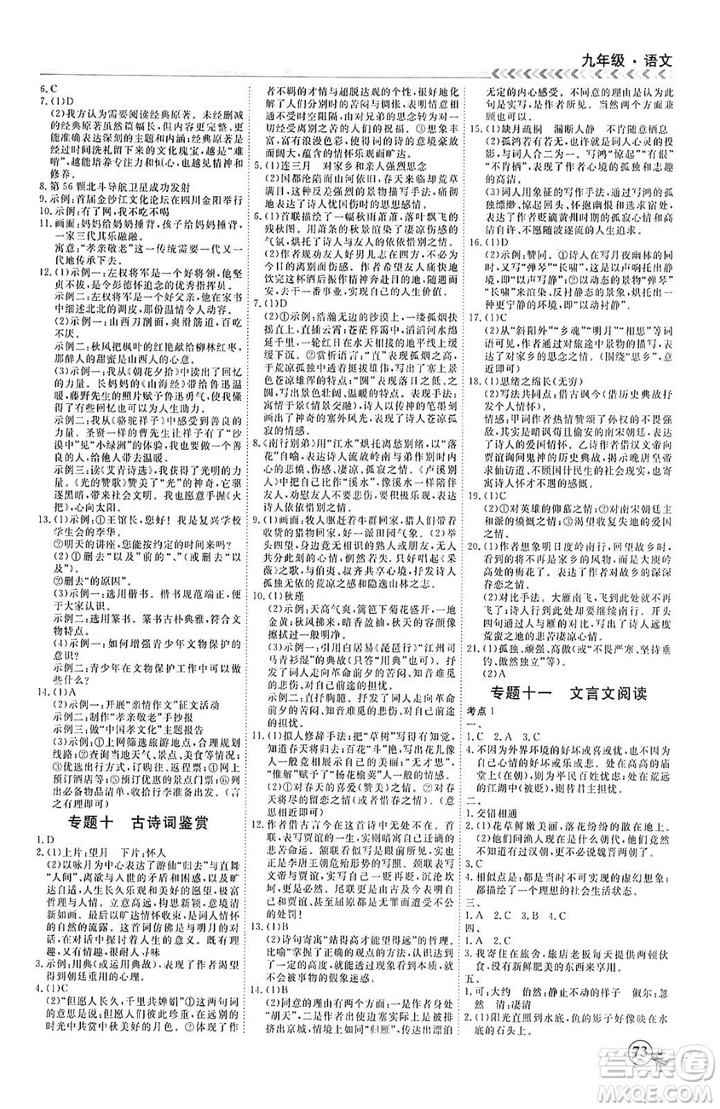 四川大學(xué)出版社2024假期沖冠學(xué)期系統(tǒng)總復(fù)習(xí)假期必備九年級(jí)語文通用版答案