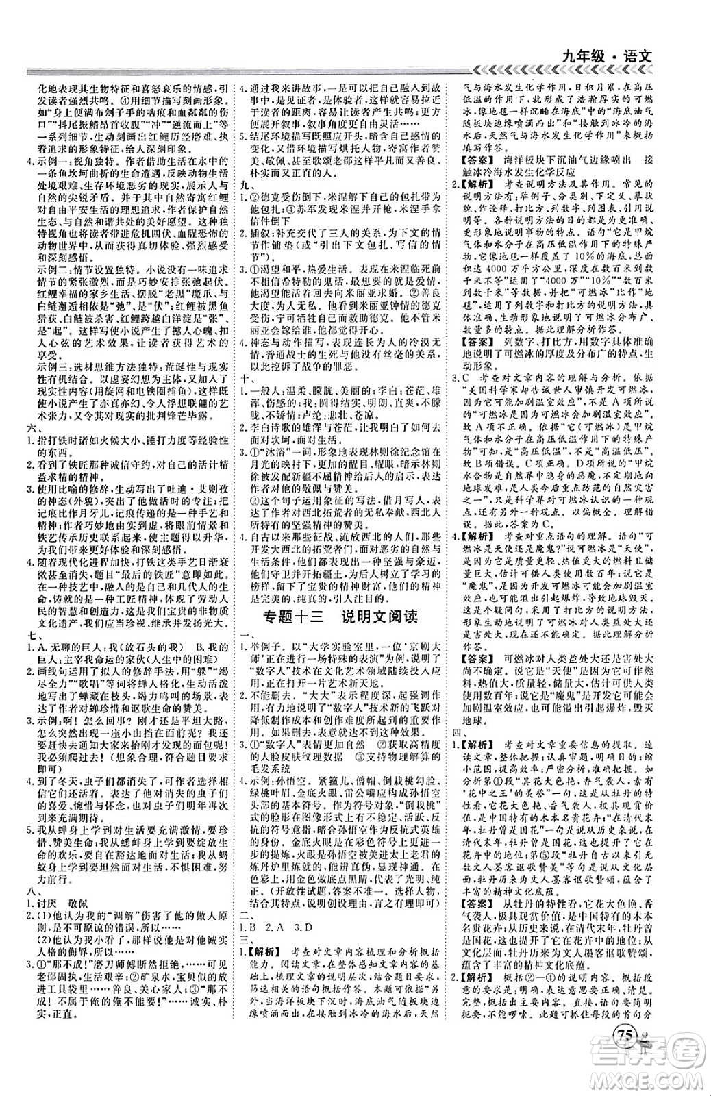 四川大學(xué)出版社2024假期沖冠學(xué)期系統(tǒng)總復(fù)習(xí)假期必備九年級(jí)語文通用版答案