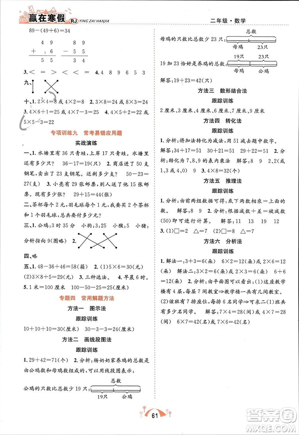 合肥工業(yè)大學(xué)出版社2024贏在寒假期末闖關(guān)二年級(jí)數(shù)學(xué)人教版參考答案