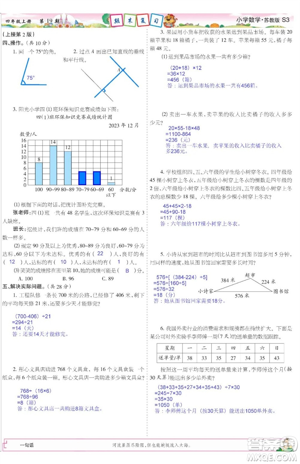 2023年秋少年智力開發(fā)報四年級數(shù)學(xué)上冊蘇教版第18-20期答案