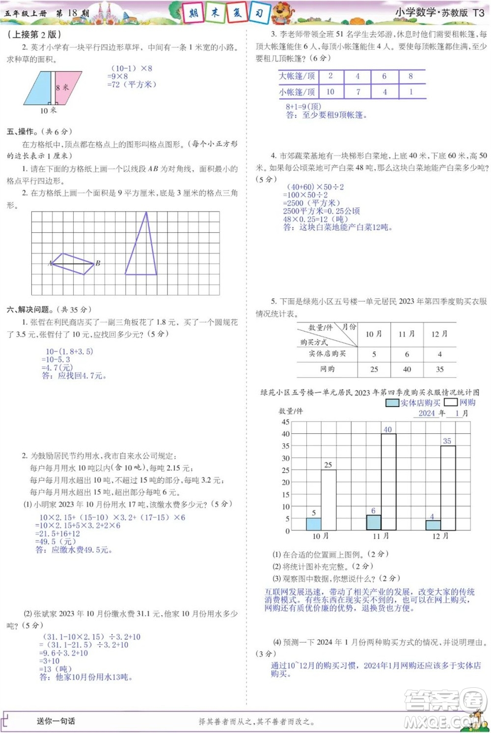 2023年秋少年智力開發(fā)報五年級數(shù)學(xué)上冊蘇教版第18-20期答案