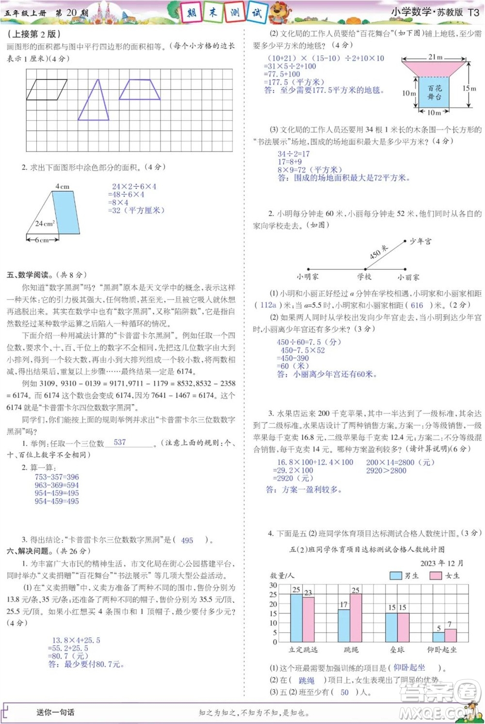 2023年秋少年智力開發(fā)報五年級數(shù)學(xué)上冊蘇教版第18-20期答案