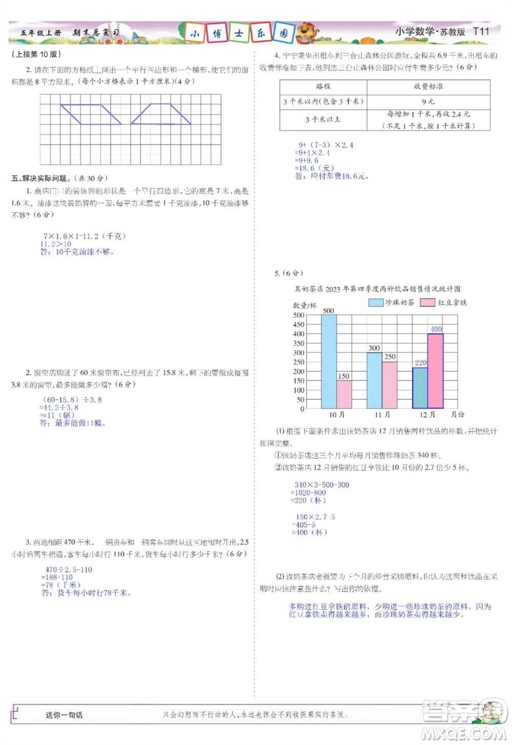 2023年秋少年智力開發(fā)報五年級數(shù)學(xué)上冊蘇教版期末總復(fù)習(xí)合刊參考答案