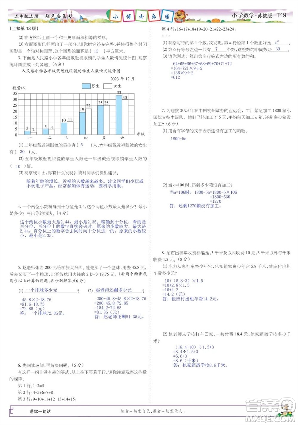 2023年秋少年智力開發(fā)報五年級數(shù)學(xué)上冊蘇教版期末總復(fù)習(xí)合刊參考答案