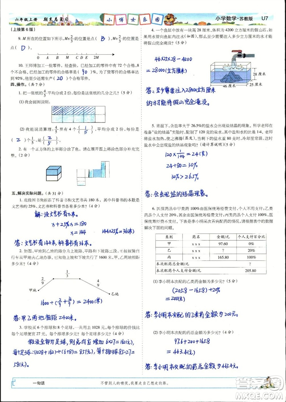2023年秋少年智力開發(fā)報(bào)六年級(jí)數(shù)學(xué)上冊(cè)蘇教版期末總復(fù)習(xí)合刊參考答案