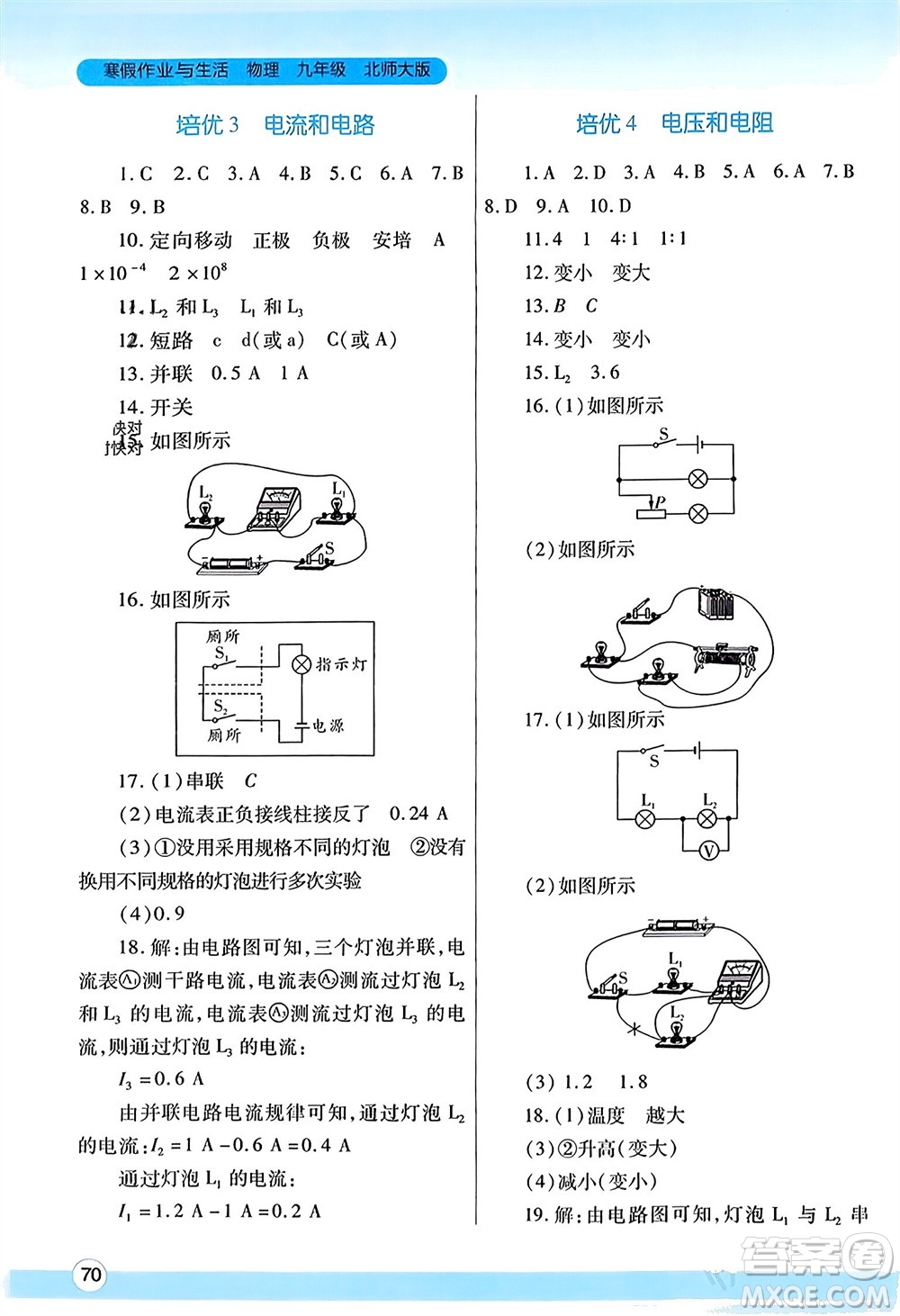 陜西師范大學出版總社有限公司2024寒假作業(yè)與生活九年級物理北師大版參考答案