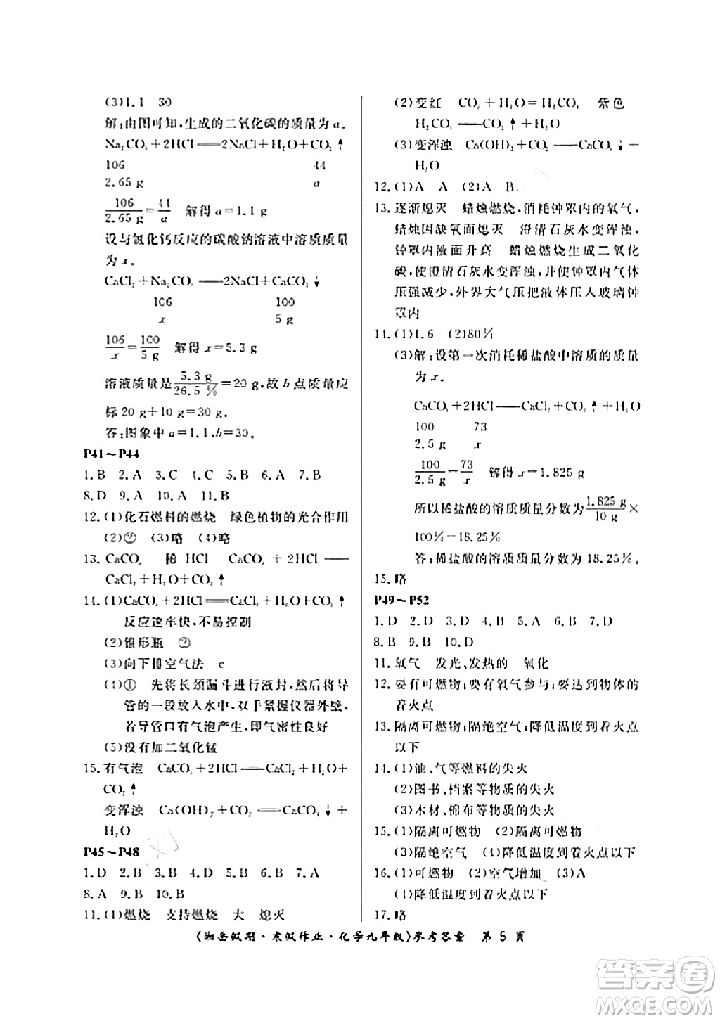 湖南大學出版社2024北京央教湘岳假期寒假作業(yè)九年級化學人教版答案