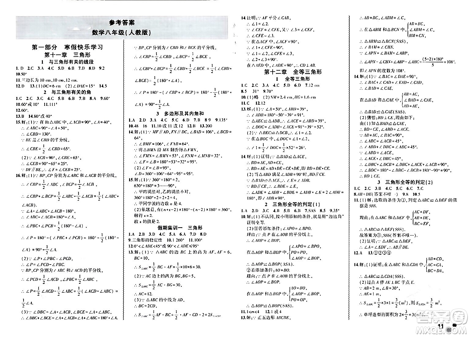 安徽大學(xué)出版社2024假期總動員寒假必刷題八年級數(shù)學(xué)人教版答案