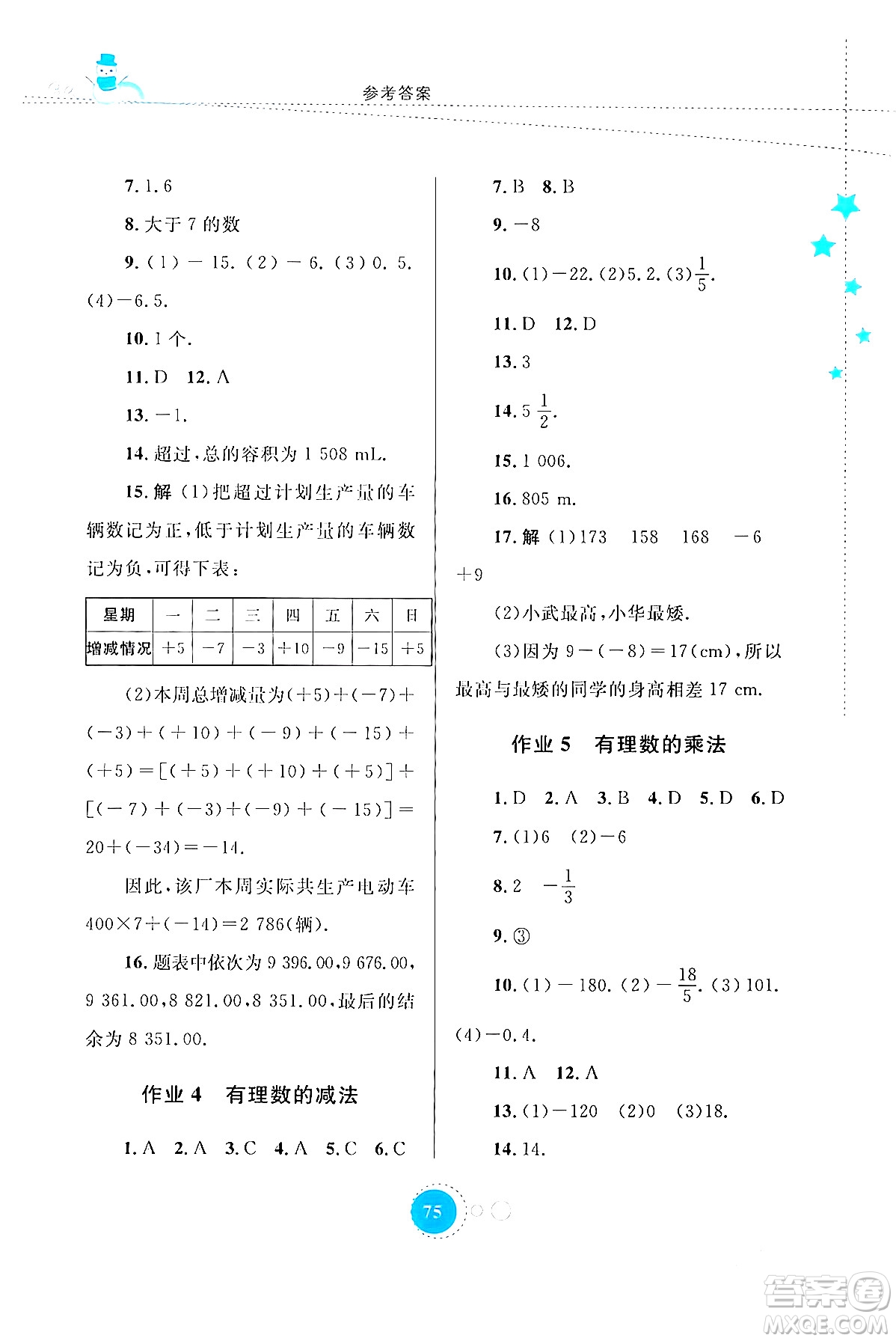 內蒙古教育出版社2024寒假作業(yè)七年級數學通用版答案