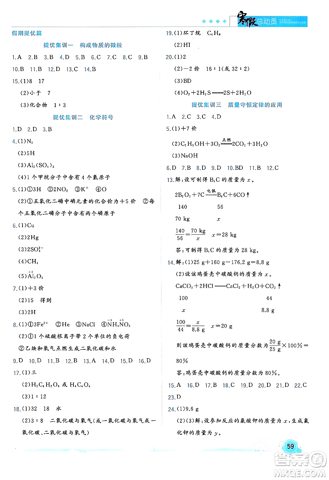 合肥工業(yè)大學(xué)出版社2024寒假總動(dòng)員九年級(jí)化學(xué)人教版答案
