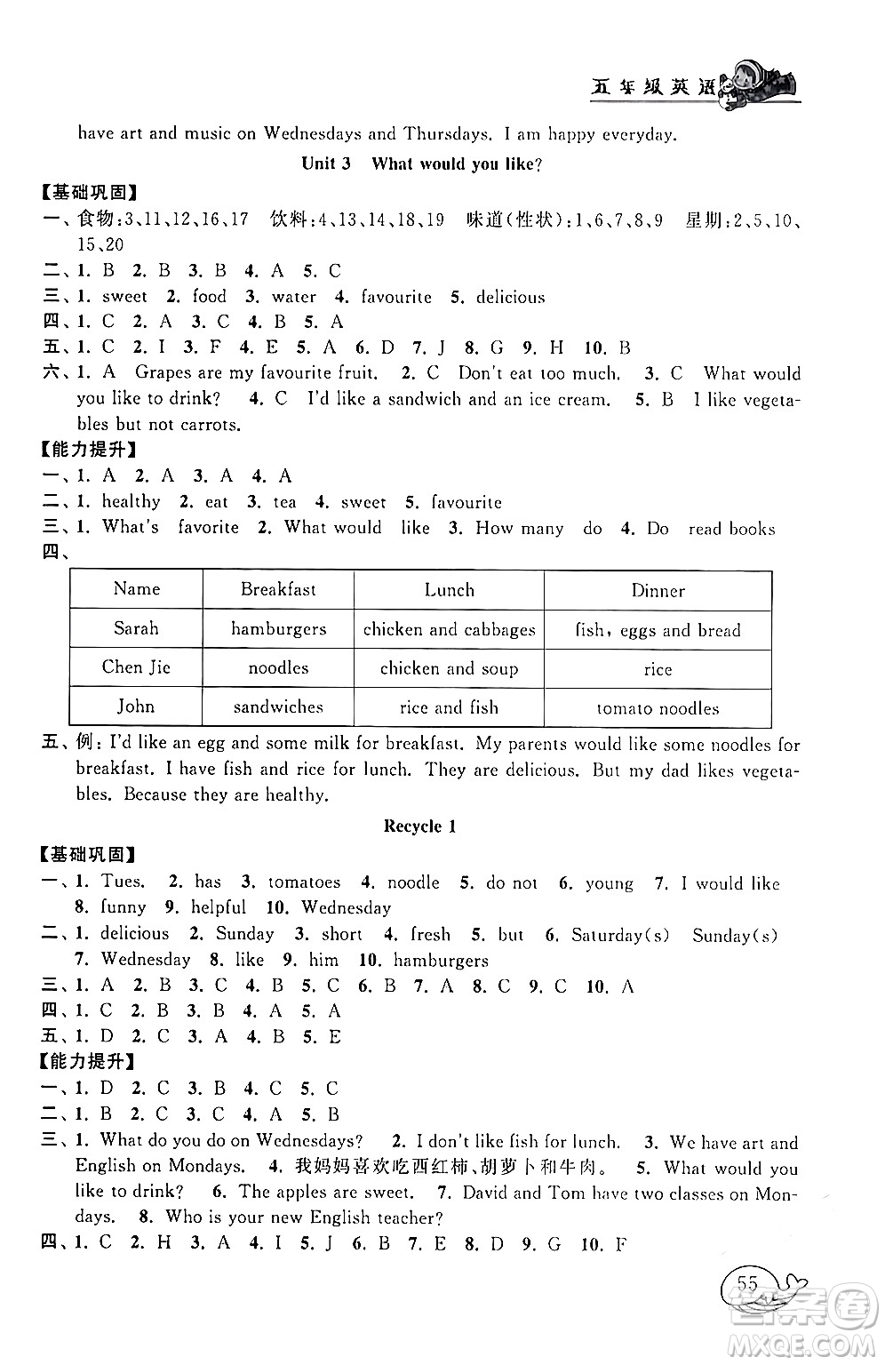 黃山書(shū)社2024寒假大串聯(lián)五年級(jí)英語(yǔ)人教PEP版答案