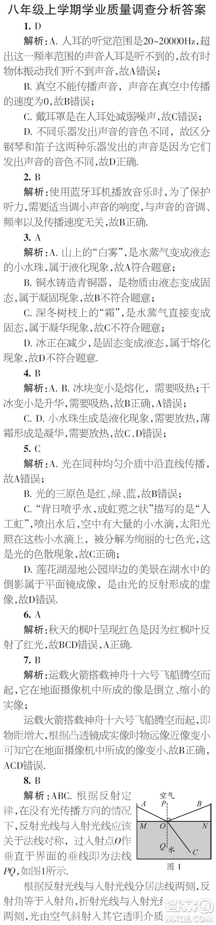 時(shí)代學(xué)習(xí)報(bào)初中版2023年秋八年級(jí)物理上冊(cè)增刊參考答案
