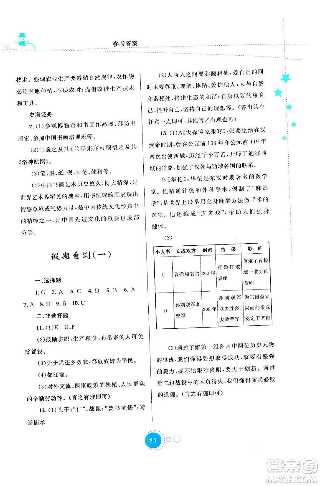 內(nèi)蒙古教育出版社2024寒假作業(yè)七年級(jí)歷史通用版答案