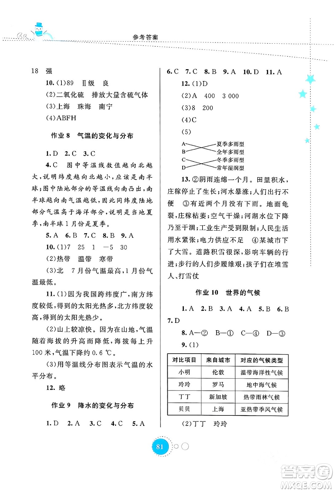 內蒙古教育出版社2024寒假作業(yè)七年級地理通用版答案