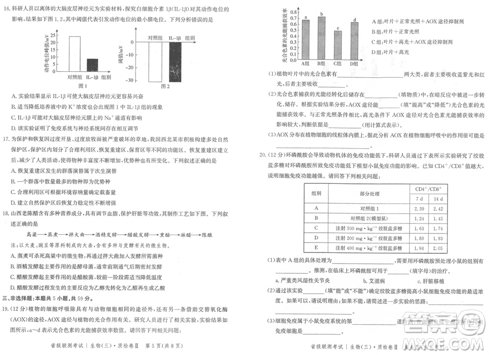 石家莊市2024屆高三上學(xué)期1月份省級聯(lián)測考試生物參考答案