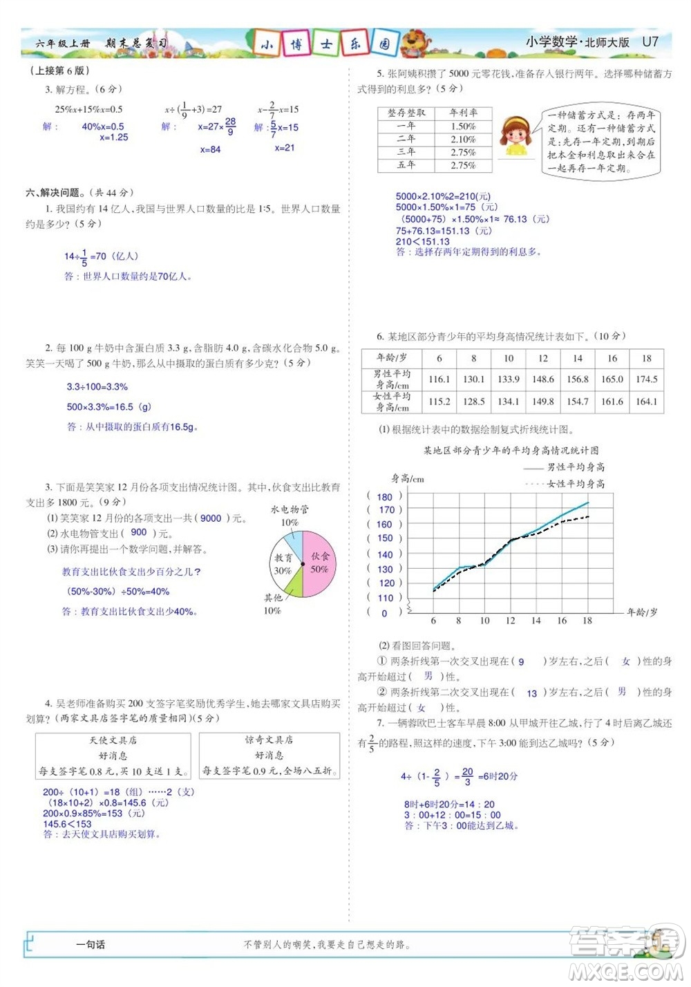 2023年秋少年智力開(kāi)發(fā)報(bào)六年級(jí)數(shù)學(xué)上冊(cè)北師大版期末總復(fù)習(xí)合刊參考答案