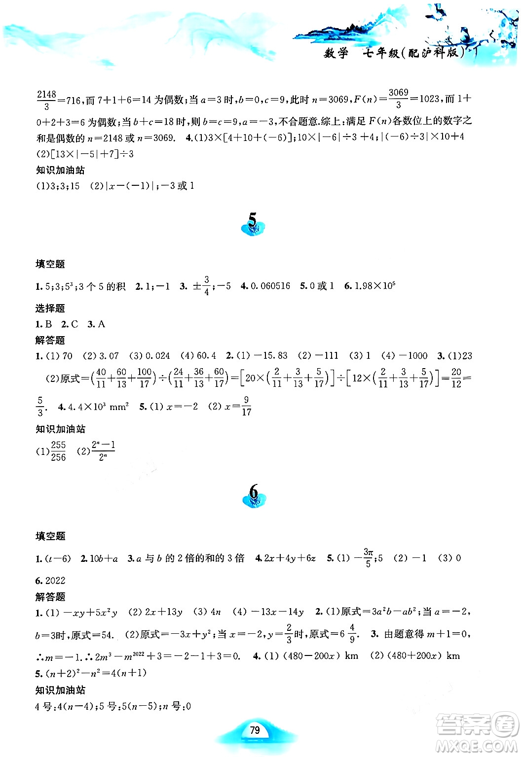黃山書(shū)社2024寒假作業(yè)七年級(jí)數(shù)學(xué)滬科版答案