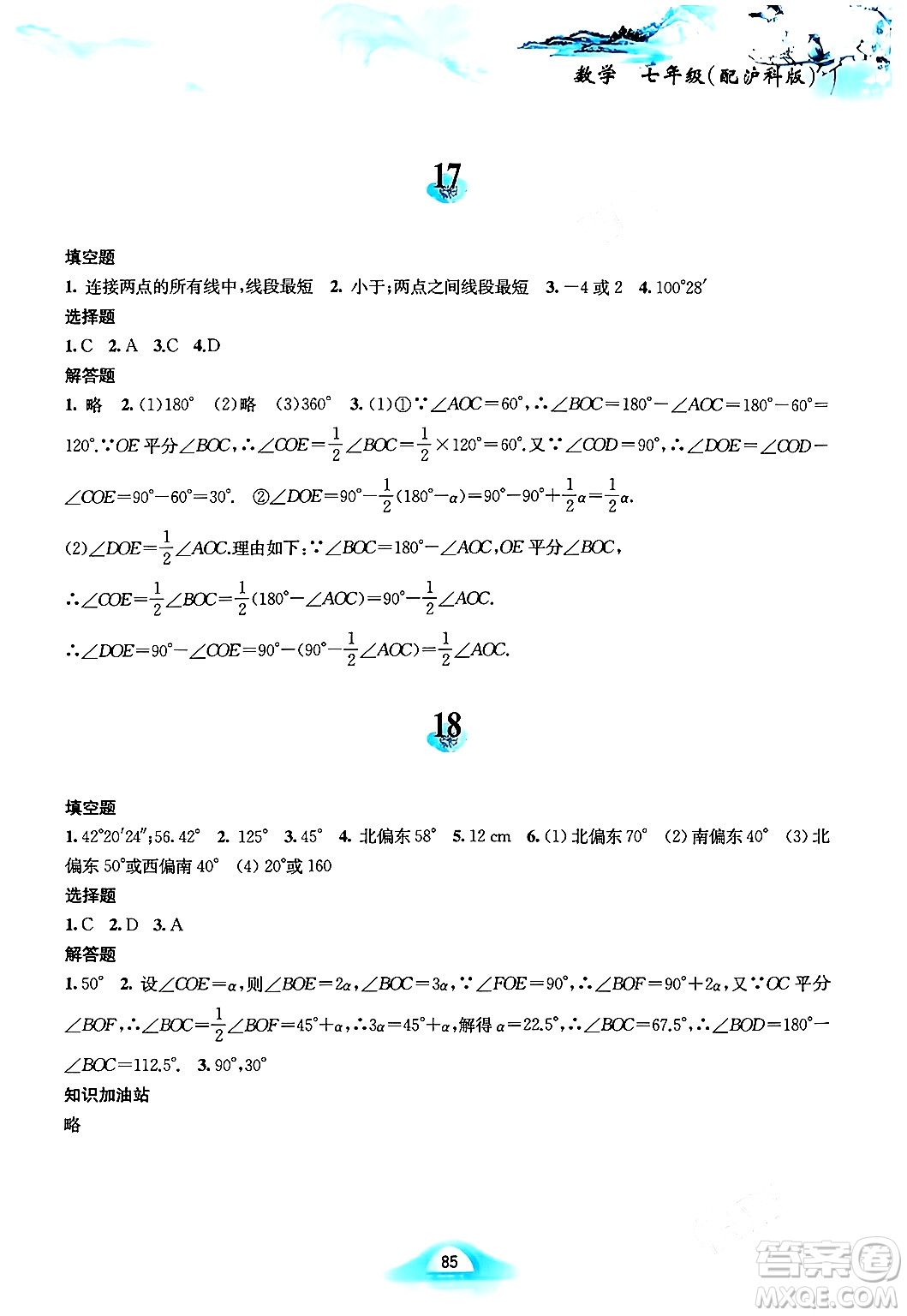 黃山書(shū)社2024寒假作業(yè)七年級(jí)數(shù)學(xué)滬科版答案