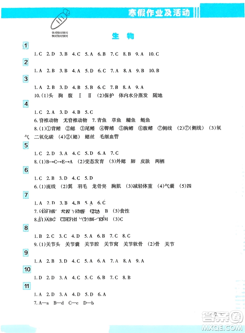 新疆文化出版社2024寒假作業(yè)及活動(dòng)八年級(jí)歷地生合訂本通用版參考答案