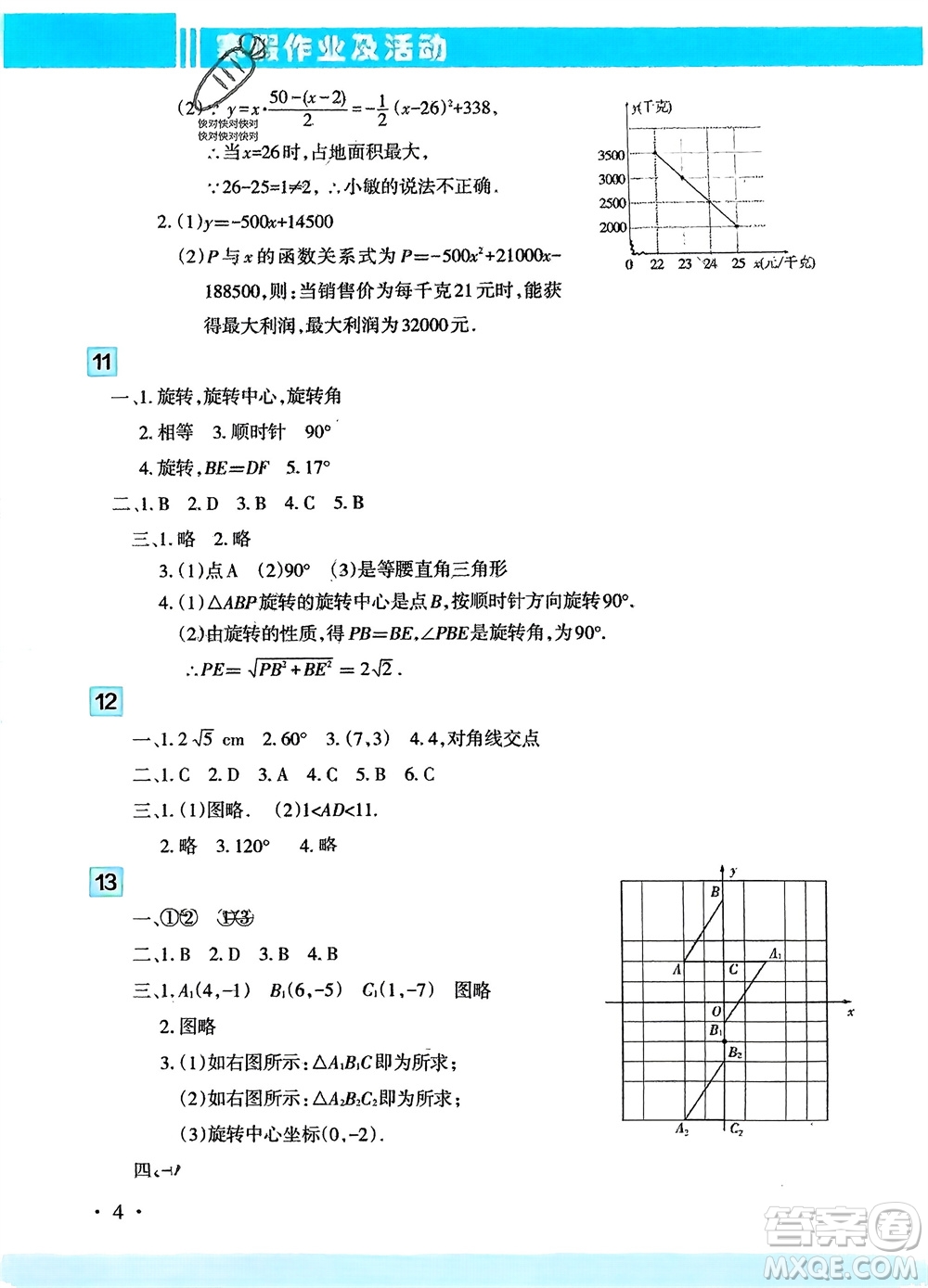 新疆文化出版社2024寒假作業(yè)及活動(dòng)九年級(jí)數(shù)學(xué)通用版參考答案