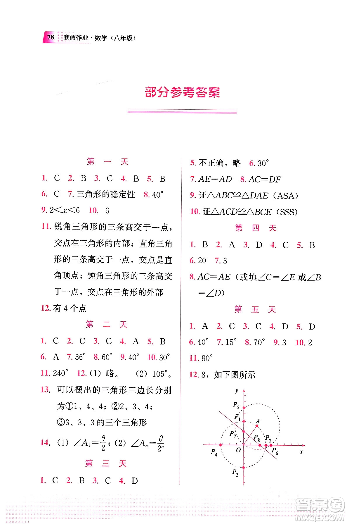 教育科學出版社2024寒假作業(yè)八年級數(shù)學通用版答案
