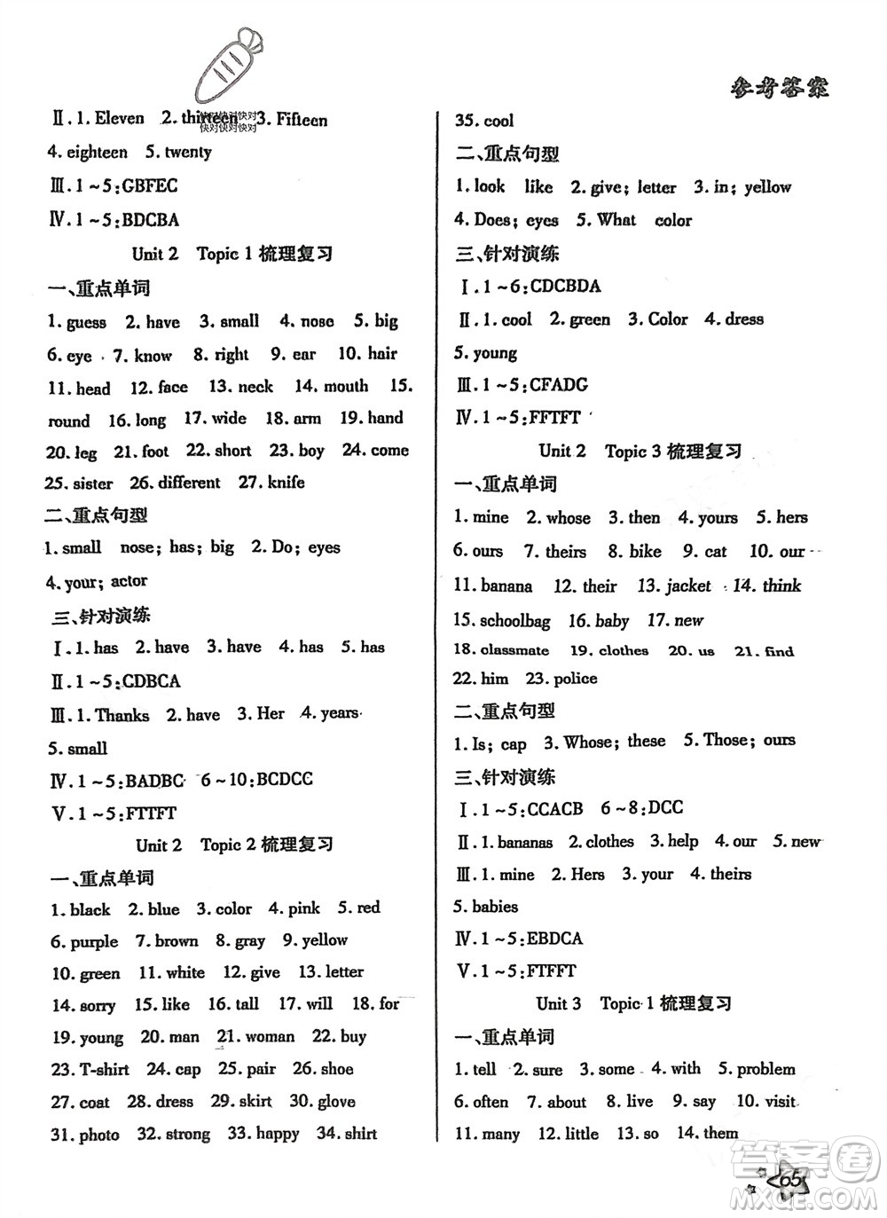 河北科學(xué)技術(shù)出版社2024輕松總復(fù)習(xí)假期作業(yè)輕松寒假七年級(jí)英語(yǔ)通用版參考答案