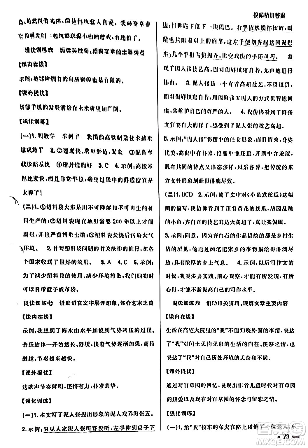 江西教育出版社2024陽光同學(xué)寒假銜接六年級(jí)語文通用版答案