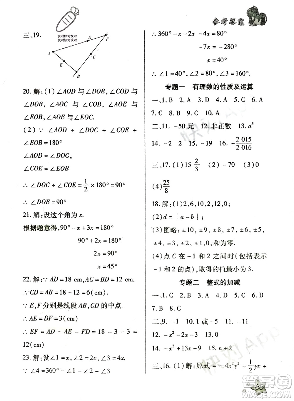 河北科學(xué)技術(shù)出版社2024輕松總復(fù)習(xí)寒假作業(yè)七年級(jí)數(shù)學(xué)人教版參考答案